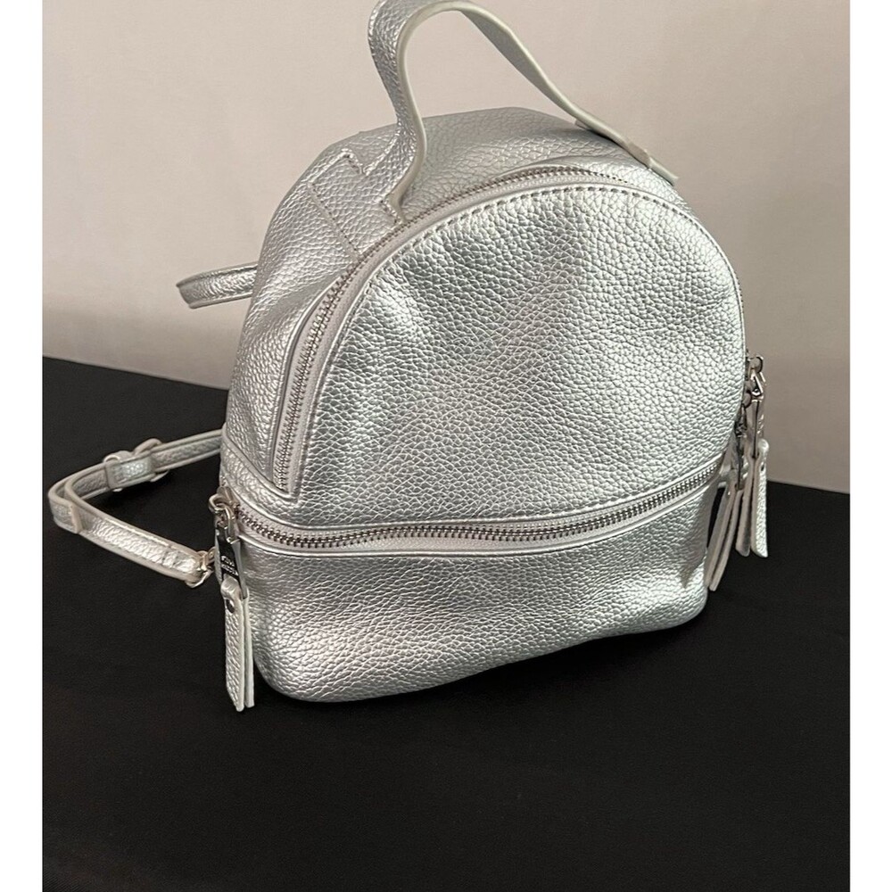 Steve Madden Silver Jacki Convertible Mini Backpack Purse - Metallic Faux Leathe